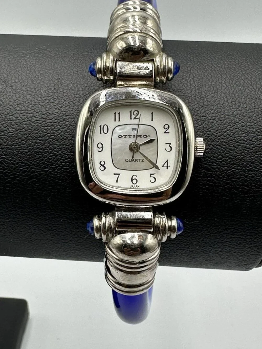 Ottimo Watch Women Silver Tonel Blue Transluscent Cuff Band New Battery